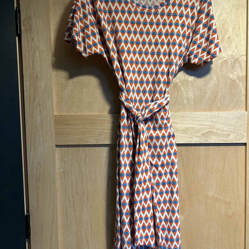 LuLaRoe Orange and Blue Geometric Midi Dress